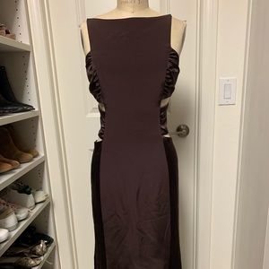 Angel Sanchez chocolate satin dress with cutout